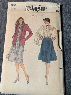 Vogue Misses Shirt Coat Skirt Sewing Pattern Size 10-12 8054 Uncut